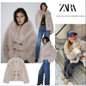 NWT Zara Short Faux Fur Toggle Coat